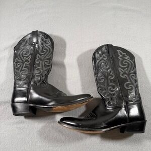 Vintage Justin Black Leather Cowboy Boots Western Rodeo Streetwear 13D